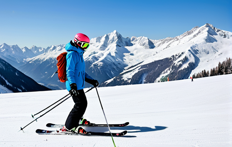 스키 강사의 고객 맞춤형 레슨 설계 - Beginner Skier Practicing Basic Stance**

"A beginner skier on a gentle slope, practicing a basic sk...