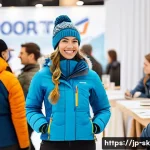 스키 강사의 취업 박람회 활용법 - **Prompt:** A dynamic, brightly lit image depicting a ski instructor job fair in a modern convention...