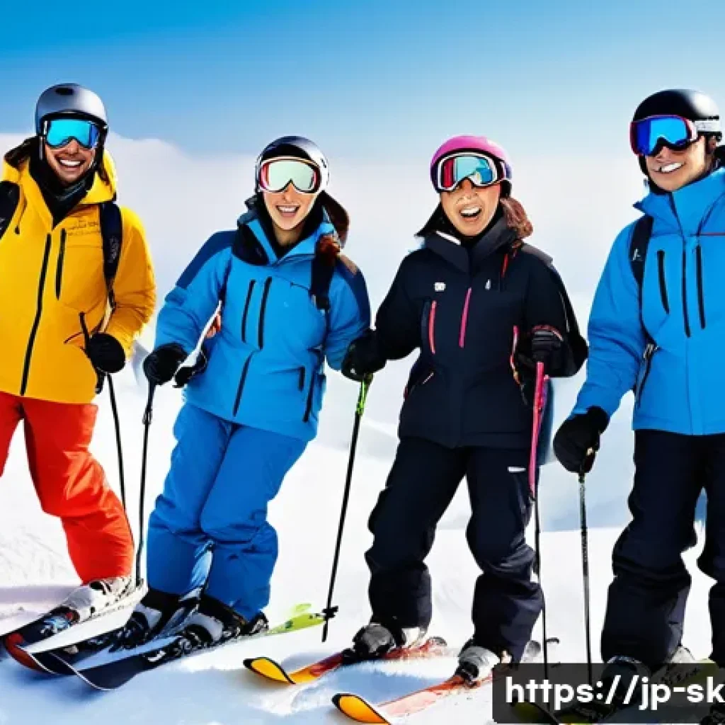 스키 강사의 프리랜서 커리어 성공 사례 - A confident freelance ski instructor teaching a diverse group of students on a snowy mountain slope ...