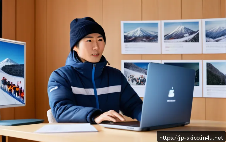 스키 강사의 부가 수익 창출 방법 - A modern Japanese ski instructor conducting an online lesson in a cozy room with winter sports poste...